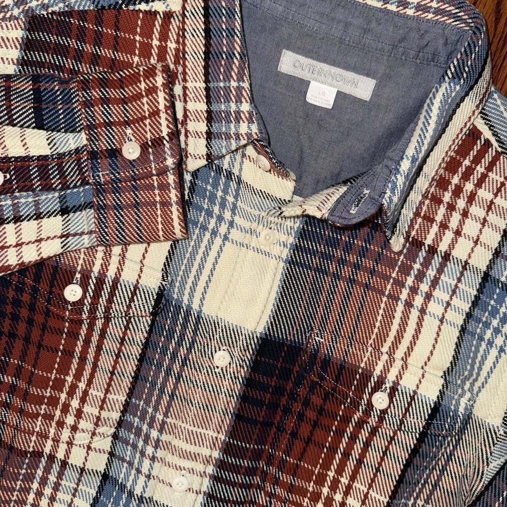 Outerknown Blanket Shirt Cotton‎ Twill Long Sleeve Button Up Men's L Red Plaid